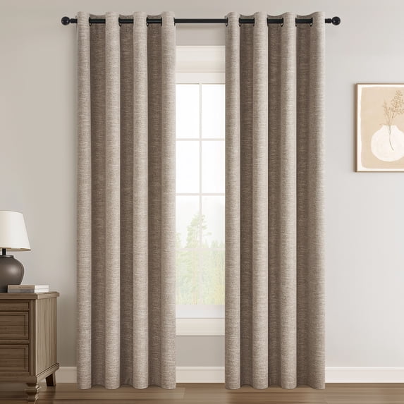 Jainmy Dark Flax 100% Blackout Linen Curtains 108 Inch Length 2 Panels Set for Bedroom Living Room, Light Blocking Thermal Insulated Grommet Top Window Drapes, 52"x108", Brich