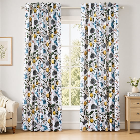 Jainmy Farmhouse Hummingbird Patterned Curtain,Thermal Insulated Blackout Curtains for BedroomDining Living Room,Rod Pocket Back Tab Drapes,52x84 inch,Set of 2,White