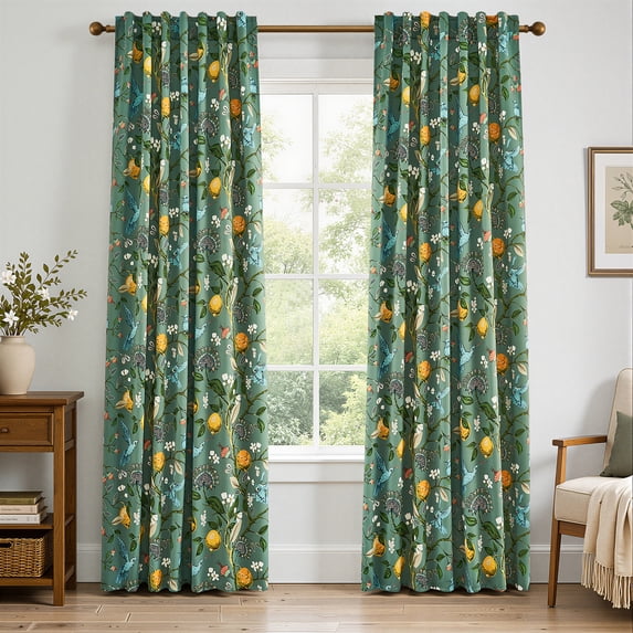 Jainmy Farmhouse Hummingbird Patterned Curtain,Thermal Insulated Blackout Curtains for BedroomDining Living Room,Rod Pocket Back Tab Drapes,52x96 inch,Set of 2,Sage Green