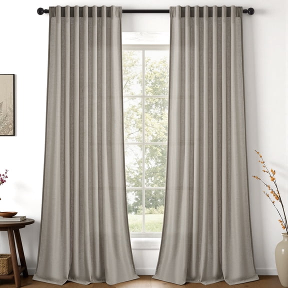 Jainmy Flax Linen Blend Semi Sheer Curtains for Bedroom Living Room, 102 Inch Length Farmhouse Window Curtain,Burlywood,52"x102", 2 Panels