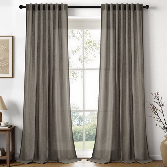 Jainmy Flax Linen Blend Semi Sheer Curtains for Bedroom Living Room, 108 Inch Length Farmhouse Window Curtain,Dark Flax,52"x108", 2 Panels