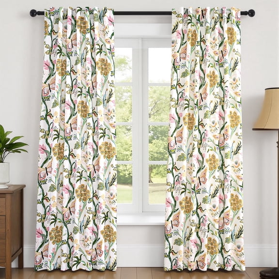 Jainmy Boho Floral Patterned Curtains for Living Room Bedroom Thermal Insulated Room Darkening Window Treatments,Mustard Yellow,52Wx90L,2 Panels