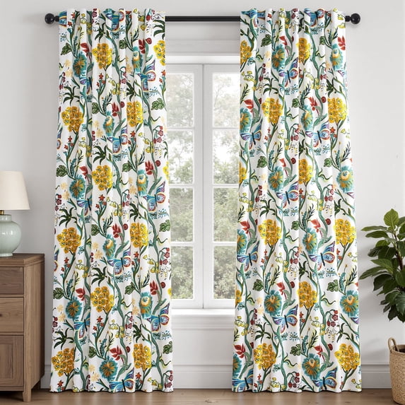 Jainmy Boho Floral Patterned Curtains for Living Room Bedroom Thermal Insulated Room Darkening Window Treatments,Mustard Yellow,52Wx63L,2 Panels