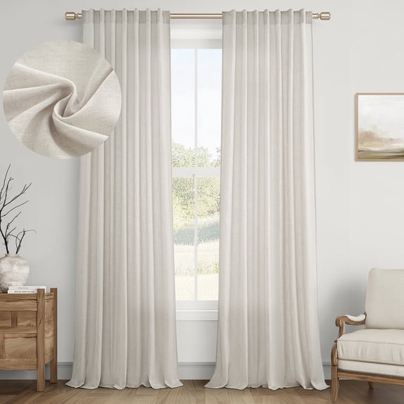 Jainmy Linen Light Filtering Curtainsfor Living Room Bedroom, Rod Pocket Back Tab Semi Sheer Farmhouse Window Drapes, 2 Panels,50x84 inch,Beige