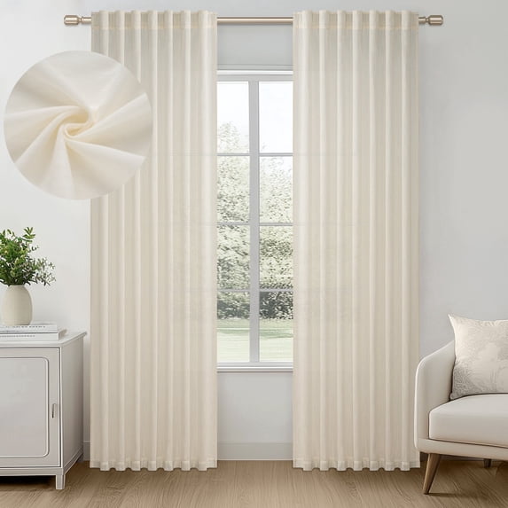 Jainmy Linen Light Filtering Curtainsfor Living Room Bedroom, Rod Pocket Back Tab Semi Sheer Farmhouse Window Drapes, 2 Panels,50x84 inch,Brich