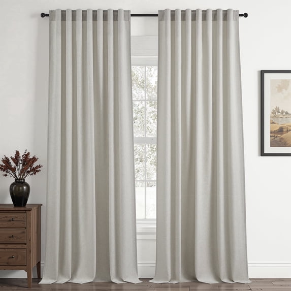 Jainmy Linen Sheer Curtains 108 Inches Long for Living Room Bedroom, Flax Textured Light Filtering Back Tab Window Curtain, 52"x108", Natural, 2 Panels