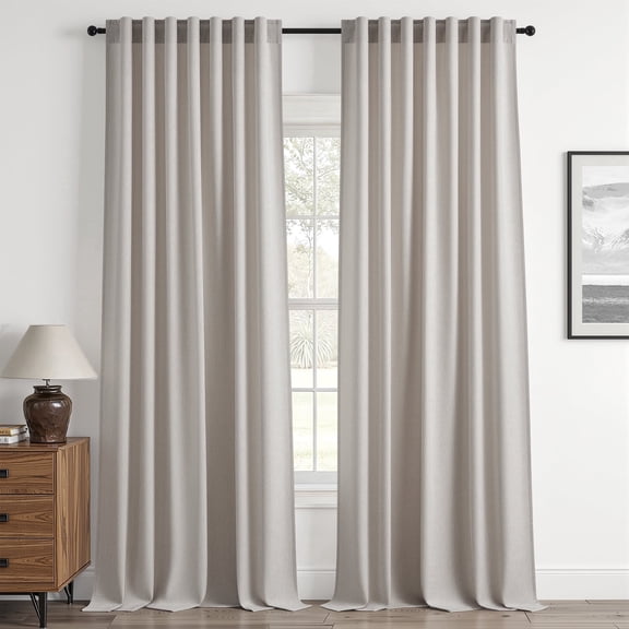Jainmy Oatmeal Light Filtering Linen Curtains 96 Inch Length 2 Panels for Living Room Bedroom, Flax Textured Back Tab Semi Sheer Privacy Drapes, 52"x96"