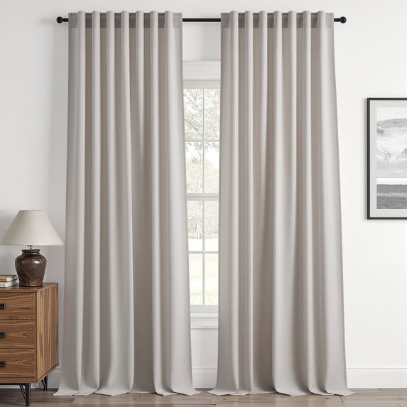 Jainmy Linen-Look Semi-Sheer Curtains, Back Tab Drapes with Hooks Living Room Bedroom ,Set of 2 Panels,52x96 inch, Oatmeal