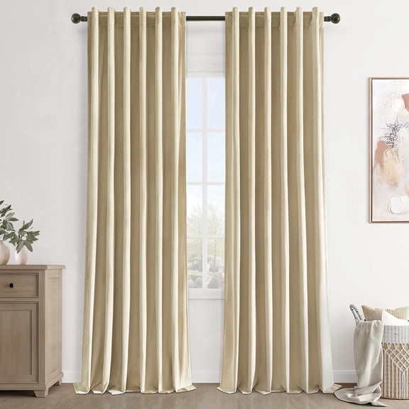 Jainmy Luxury Velvet Blackout Window Curtains,Thermal Insulated Room Darkening Curtain Drapes for Bedroom Living Room,Rod Pocket Back Tab,52x90 inch,Set of 2, Beige