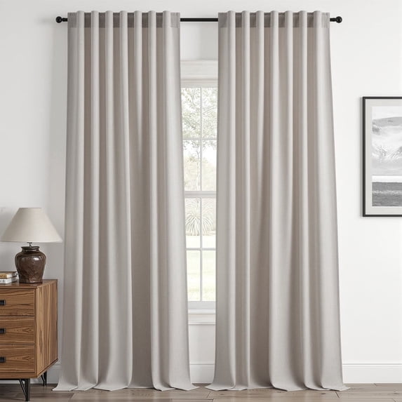 Jainmy Oatmeal Light Filtering Linen Curtains 92 Inch Length 2 Panels for Living Room Bedroom, Flax Textured Back Tab Semi Sheer Privacy Drapes, 52"x92"