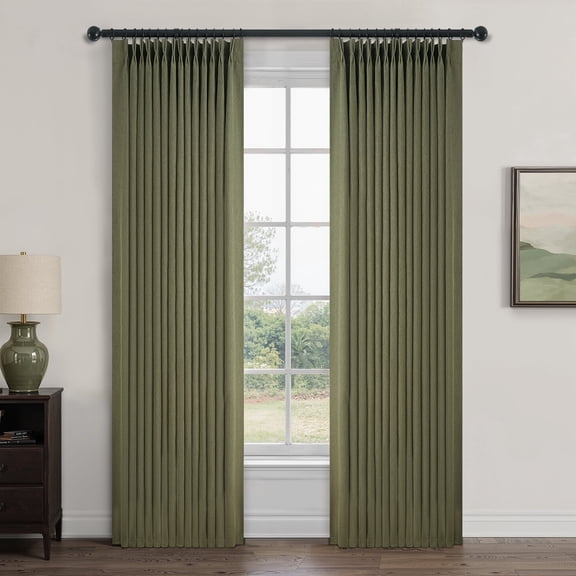 Jainmy Pinch Pleated Sheer Curtains,Drapes Back Tab Pleat Hooks Rings,Neutral Boho Window Curtains Living Room Bedroom,2 Panels,Green,40"×108"