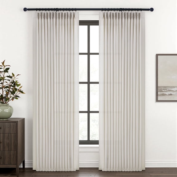 Jainmy Pinch Pleated Linen Sheer Curtains 108 Inches Long 2 Panels for Bedroom Living Room, Light Filtering Farmhouse Drapes Memory Trained Pleated Curtain Back Tab with Hooks ,Ivory Beige,40"×108"