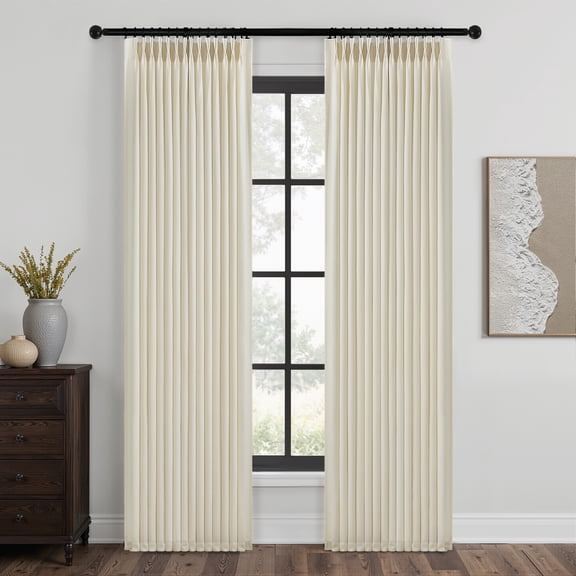 Jainmy Pinch Pleated Sheer Curtains,Drapes Back Tab Pleat Hooks Rings,Neutral Boho Window Curtains Living Room Bedroom,2 Panels,Offwhite,40"×108"