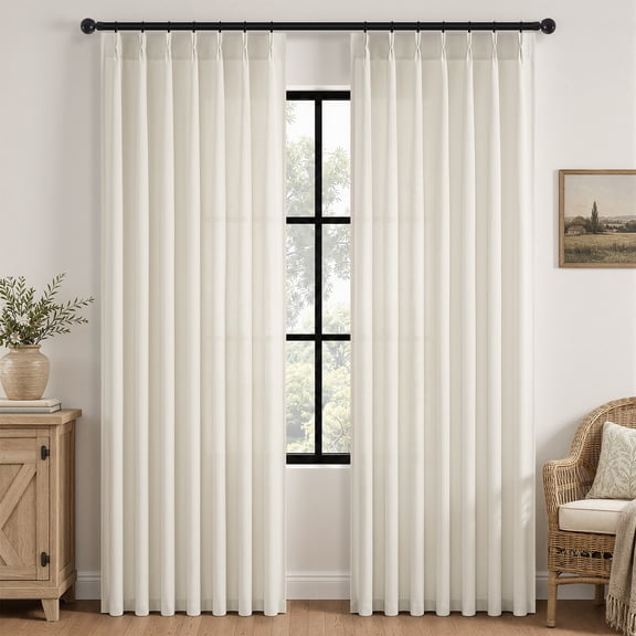 Jainmy Pinch Pleated Linen Sheer Curtains 84 Inches Long for Bedroom Living Room, Linen Blend Light Filtering Drapes Curtain Back Tab with Hooks,2 Panels,OffWhite,40"×84"