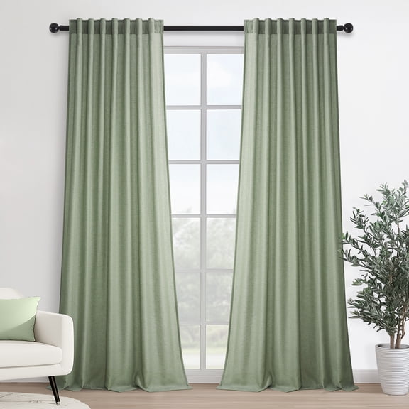 Jainmy Sage Green 92 Inch Long Linen Semi Sheer Curtains 2 Panel Set,Light Filtering Curtain Window Curtains Drapes for Living Room Bedroom,52"x92"