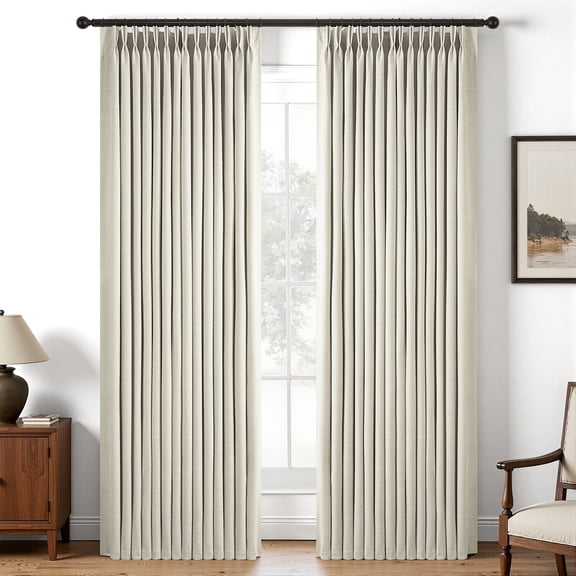 Jainmy Total Blackout Pinch Pleated Curtain for Livingroom Bedroom,Faux Linen Light Blocking Room Darkening Drapes,2 Panels Set,40''W×90''L,Beige White