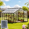 thumbnail image 1 of Jaioo 10x12FT Heavy-Duty Walk-in Outdoor Greenhouse, Reinforced Aluminum Frame, UV-Resistant Polycarbonate Panels, Built-in Thermometer & Hygrometer, All-Weather Garden Greenhouse, 1 of 11
