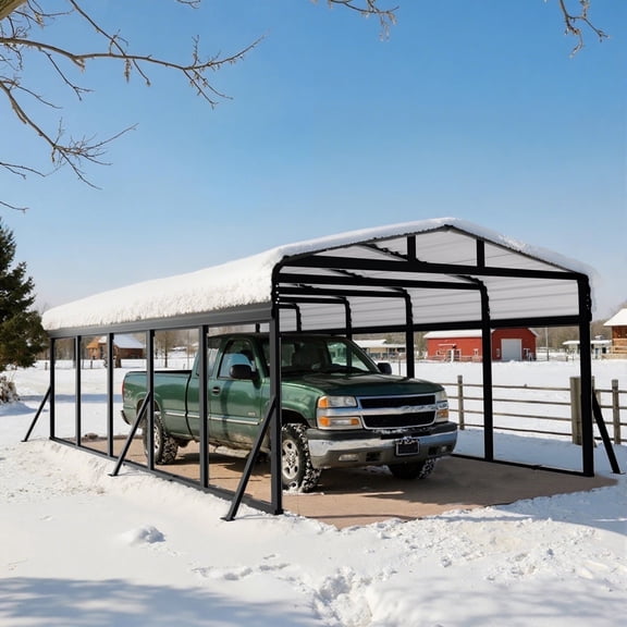 Sylviera 12x25ft Heavy-Duty Metal Carport, Outdoor Car Port Canopy with Reinforced Iron Frame, All-Weather Shelter for Cars, Trucks & Boats, Easy Assembly