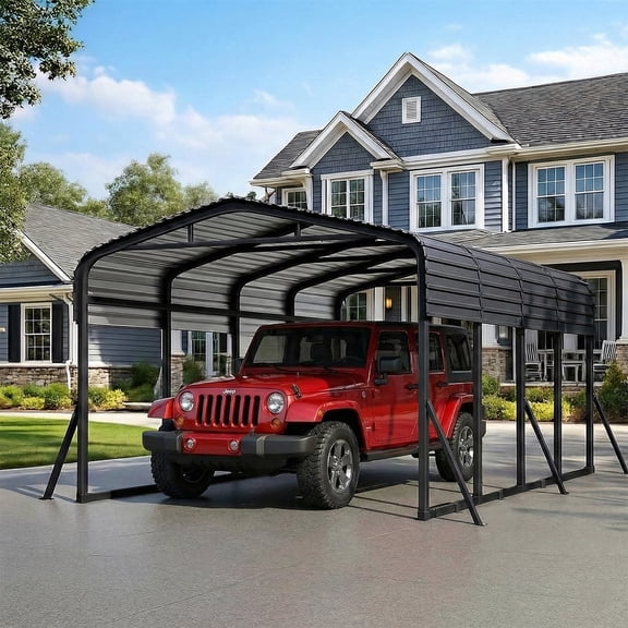 Sylviera 12x20ft Heavy-Duty Metal Carport, Outdoor Car Port Canopy with Reinforced Iron Frame, All-Weather Shelter for Cars, Trucks & Boats, Easy Assembly