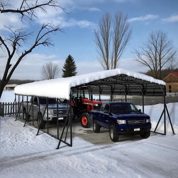 Sylviera 20x40ft Heavy-Duty Metal Carport, Outdoor Car Port Canopy with Reinforced Iron Frame, All-Weather Shelter for Cars, Trucks & Boats, Easy Assembly