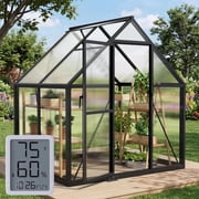 Sanerto 6x4FT Walk-in Outdoor Greenhouse for Garden Heavy-Duty，Reinforced Aluminum Frame, UV-Resistant Polycarbonate Panels, Built-in Thermometer & Hygrometer, 
