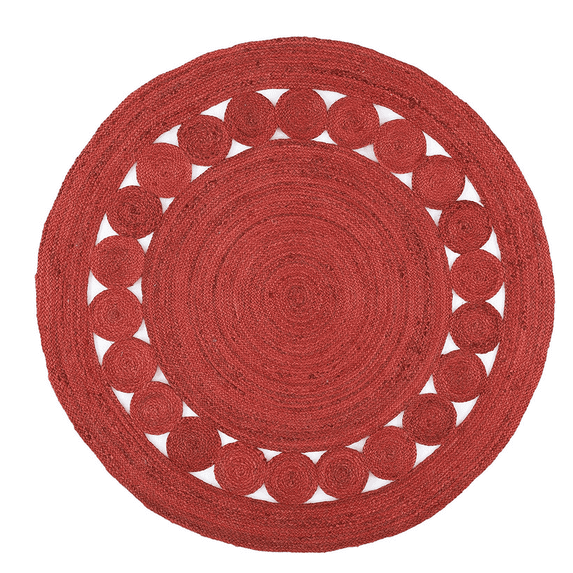 Jaipur Art And Craft Beautiful 90x90 CM (3 x 3 Square feet)(35.10 x 35.10 Inch)Red Round Jute AreaRug Carpet throw