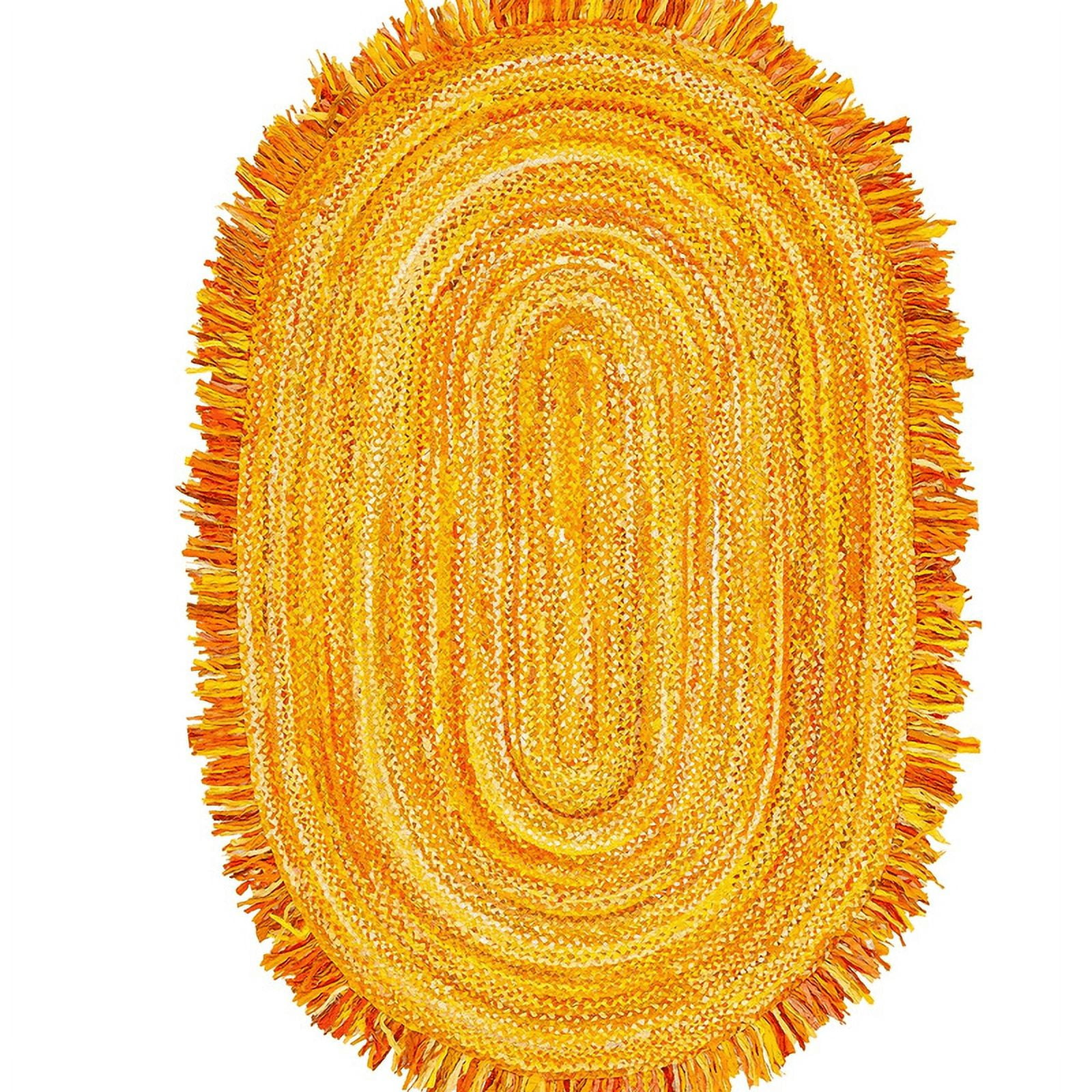 Handmade Yellow Cotton Braided Oval Area Rug 4' x 6'