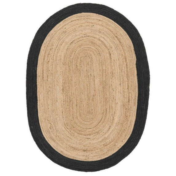 Jaipur Art And Craft Beige with Black Border Handmade Oval Braided Reversible Jute Area Rug Rug Size - (4x6 Sq Feet), (48x72 Inches), (120x180 CM)