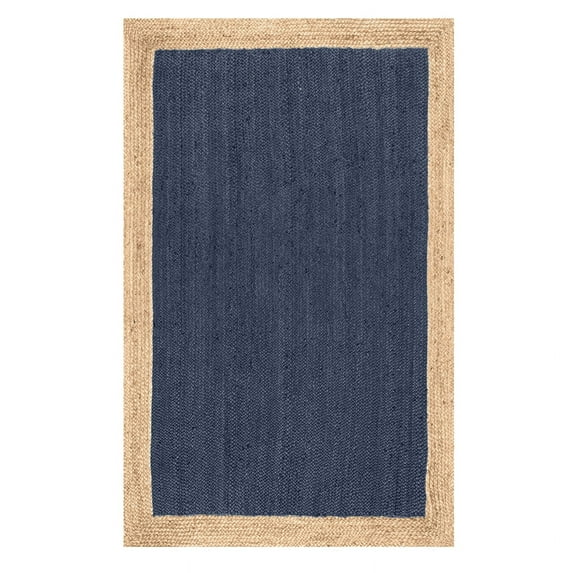 Jaipur Art And Craft Blue Black Border Handmade Rectangle Reversible Jute Area Rug (12x18 Sq ft)