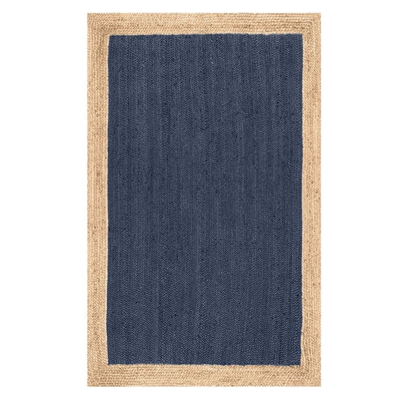 Jaipur Art And Craft Blue Black Border Handmade Runner Reversible Jute Area Rug (2.6x8 Sq ft)