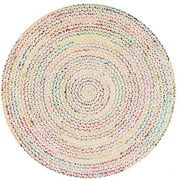 Jaipur Art And Craft Bohemian Hand Braided Cotton Area Rug Eco-Friendly Colorful Reversible Carpet (5x5 Sq Ft)
