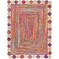 Jaipur Art And Craft Bohemian Rectangle Braided Jute with Multicolor Cotton Area Rug (2x3 Sq ft)