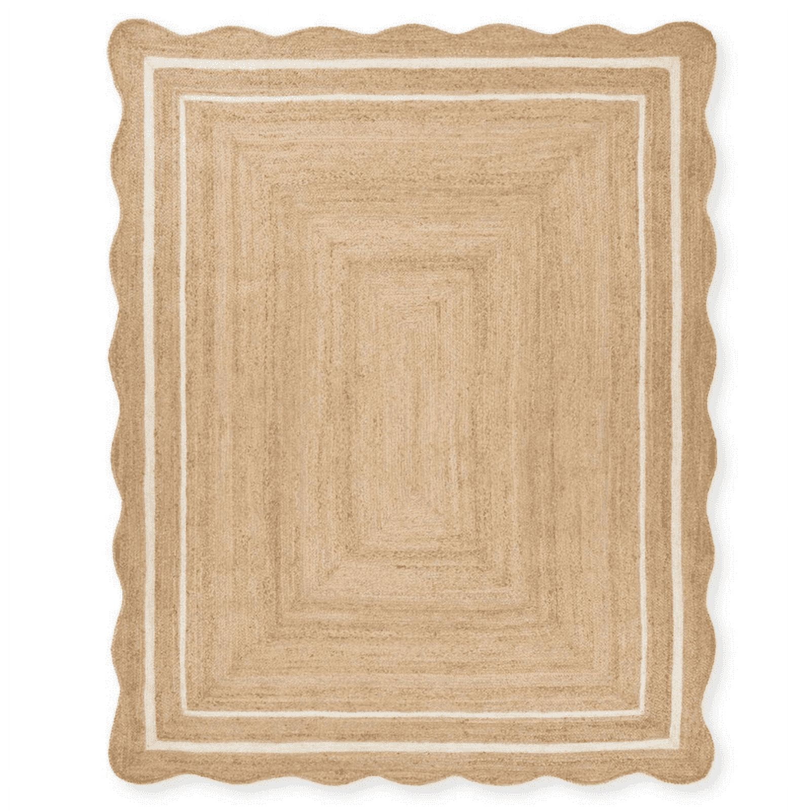 Jaipur Art And Craft Bohemian Rectangle Scallop White, Brown Jute Area Rug (9x10 Sq ft)