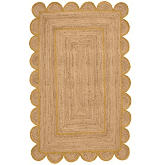 Jaipur Art And Craft Bohemian Rectangle Scallop Yellow Jute Area Rug Indoor Carpet (9x10 Sq ft)