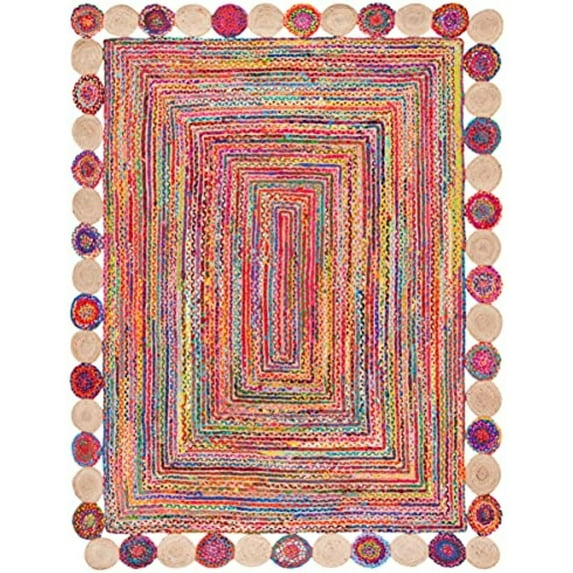 Jaipur Art And Craft Bohemian Runner Braided Jute with Multicolor Cotton Area Rug (3x12 Sq ft)