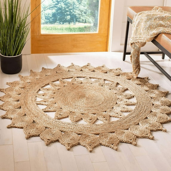 Jaipur Art And Craft Boho Handmade Natural Fiber Round Jute Area Rug Indian Design for Home Décor (6x6 Sq Ft)
