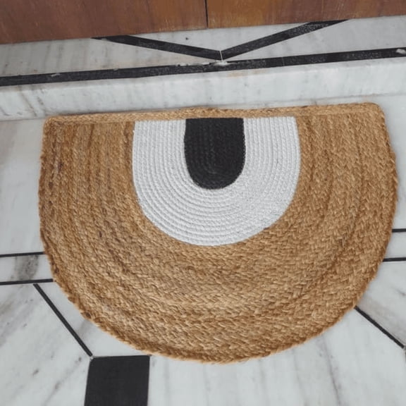 Jaipur Art And Craft Braided Half Circle Black, White Doormat, Eco Friendly Jute Mat (5x1.5 Sq ft)