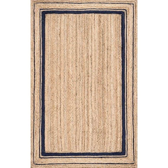 Jaipur Art And Craft Brown Black Border Rectangle Braided Reversible Jute Area Rug (12x18 Sq ft)