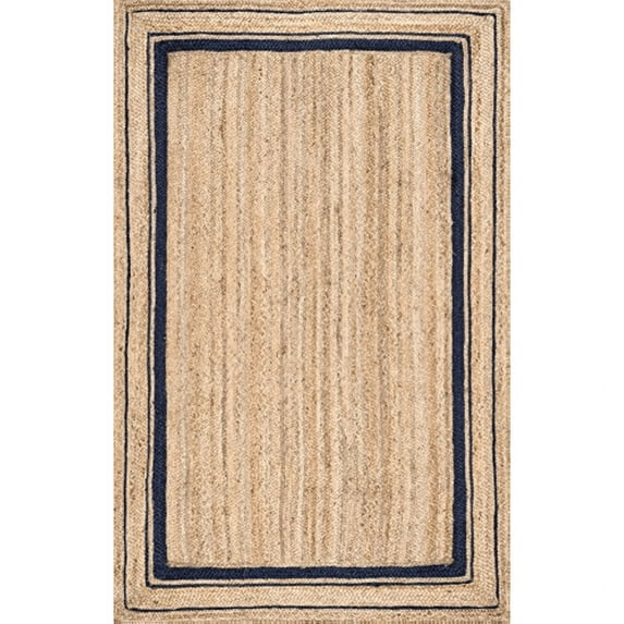 Jaipur Art And Craft Brown Black Border Rectangle Braided Reversible Jute Area Rug (6x9 Sq ft)