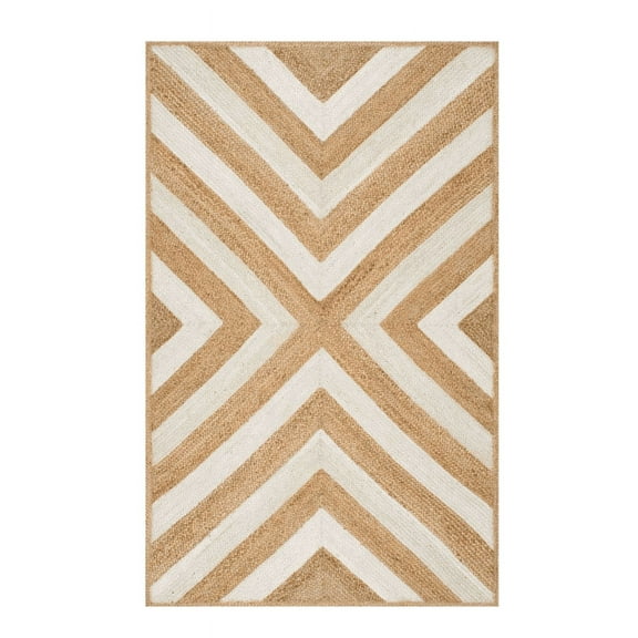 Jaipur Art And Craft Brown White Border Indian Handmade Fiber Rectangle Jute Area Rug (2x3 Sq ft)