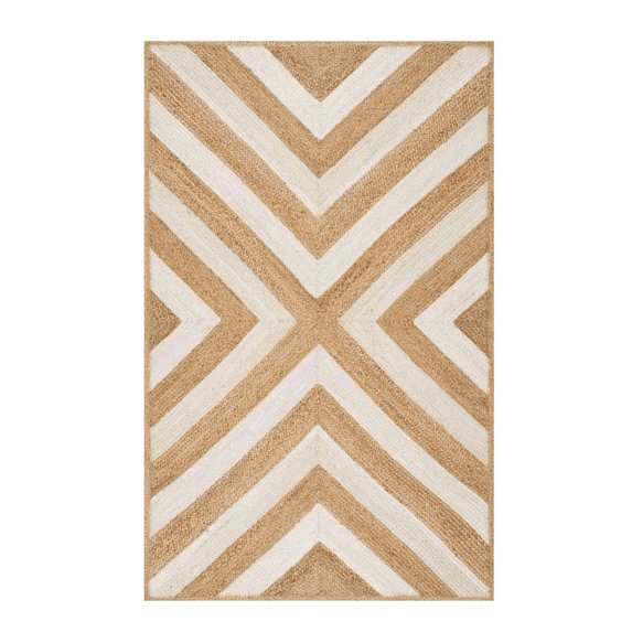 Jaipur Art And Craft Brown White Border Indian Handmade Fiber Rectangle Jute Area Rug (3x6 Sq ft)