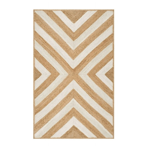 Jaipur Art And Craft Brown White Border Indian Handmade Fiber Rectangle Jute Area Rug (4x6 Sq ft)