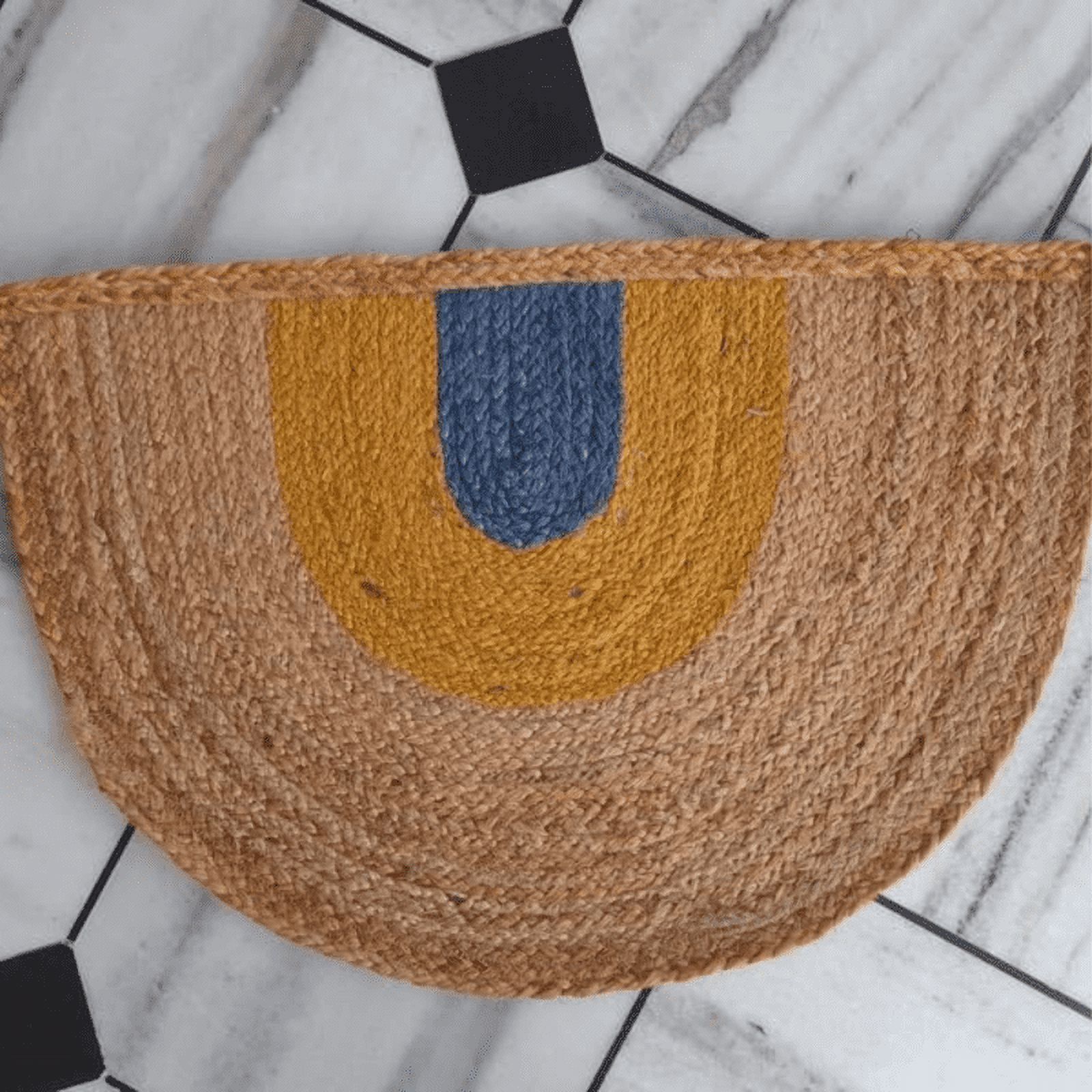 Jaipur Art And Craft Colorful Braided Doormat Jute Half Circle, Boho