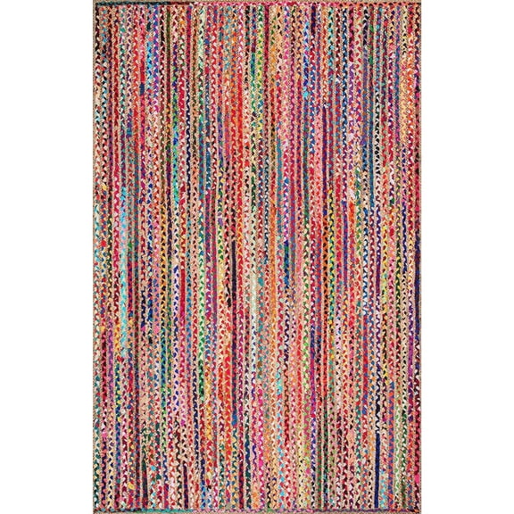 Jaipur Art And Craft Cotton Jute Runner Striped Hand Braided Reversible Area Rug (9x12 Sq ft)