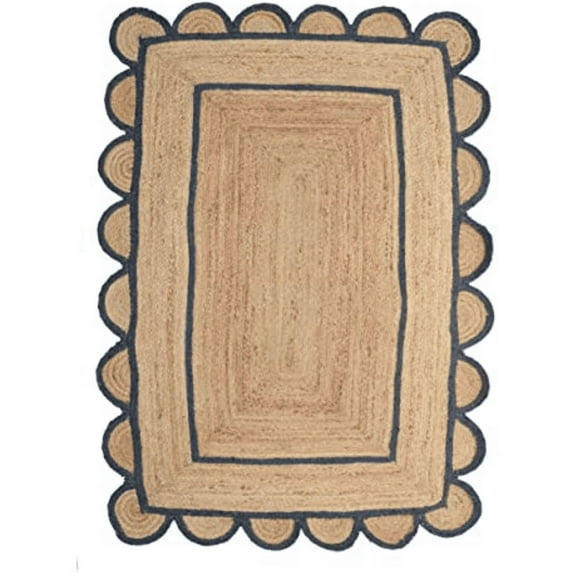 Jaipur Art And Craft Decorative Hand Braided Rectangle Jute Bohemian Scallop Area Rug (10x13 Sq ft)