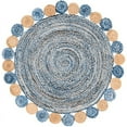 thumbnail image 1 of Jaipur Art And Craft Designer Handmade Boho Style Braided Round Blue, Beige Jute and Cotton Area Rug (3x3 Sq Ft), 1 of 5