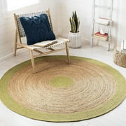 Jaipur Art And Craft Green and Beige Indian Handmade Reversible Solid Round Bordered Jute Area Rug (4x4 Sq Ft)