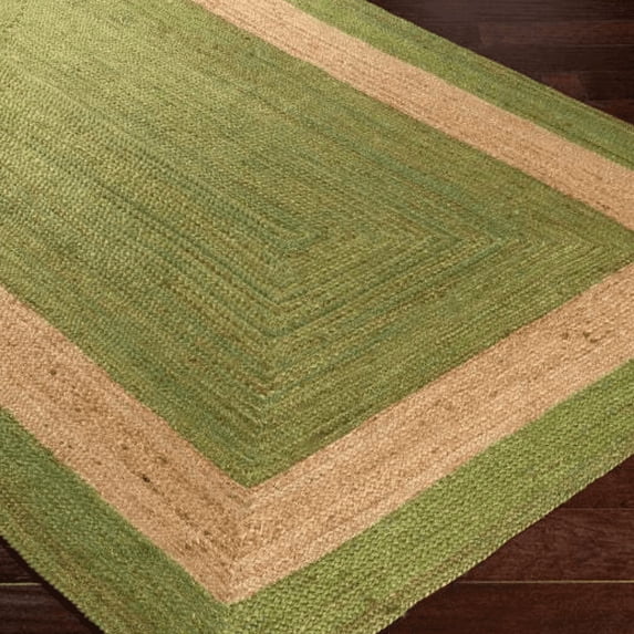 Jaipur Art And Craft Green with Beige Jute Area Rug for Dining Room Rectangle Carpet (5x8 Sq ft)