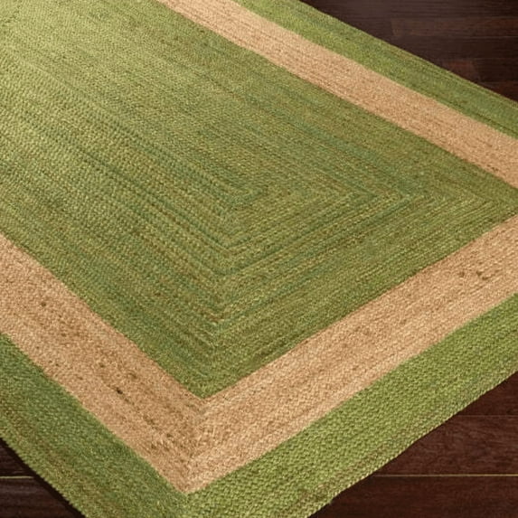 Jaipur Art And Craft Green with Beige Jute Area Rug for Dining Room Rectangle Carpet (6x9 Sq ft)