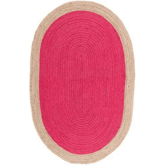 Jaipur Art And Craft Hand Braided Oval Braided Reversible Jute Area Rug Dark Pink with Beige Border Carpet Rug Size - (7x9 Sq Feet), (84x108 Inches), (210x270 CM)